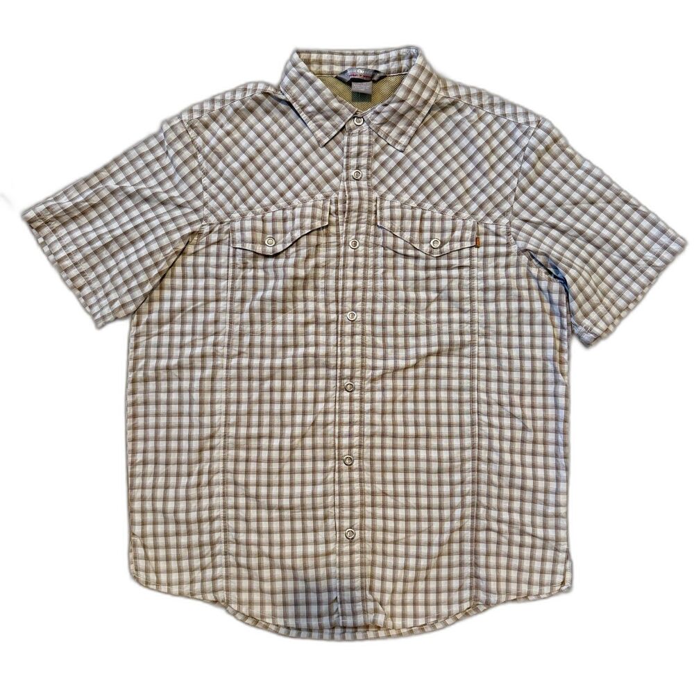 Outdoor Research Plaid Pagosa Men’s Medium Snap Button Up Shirt Logo Nature